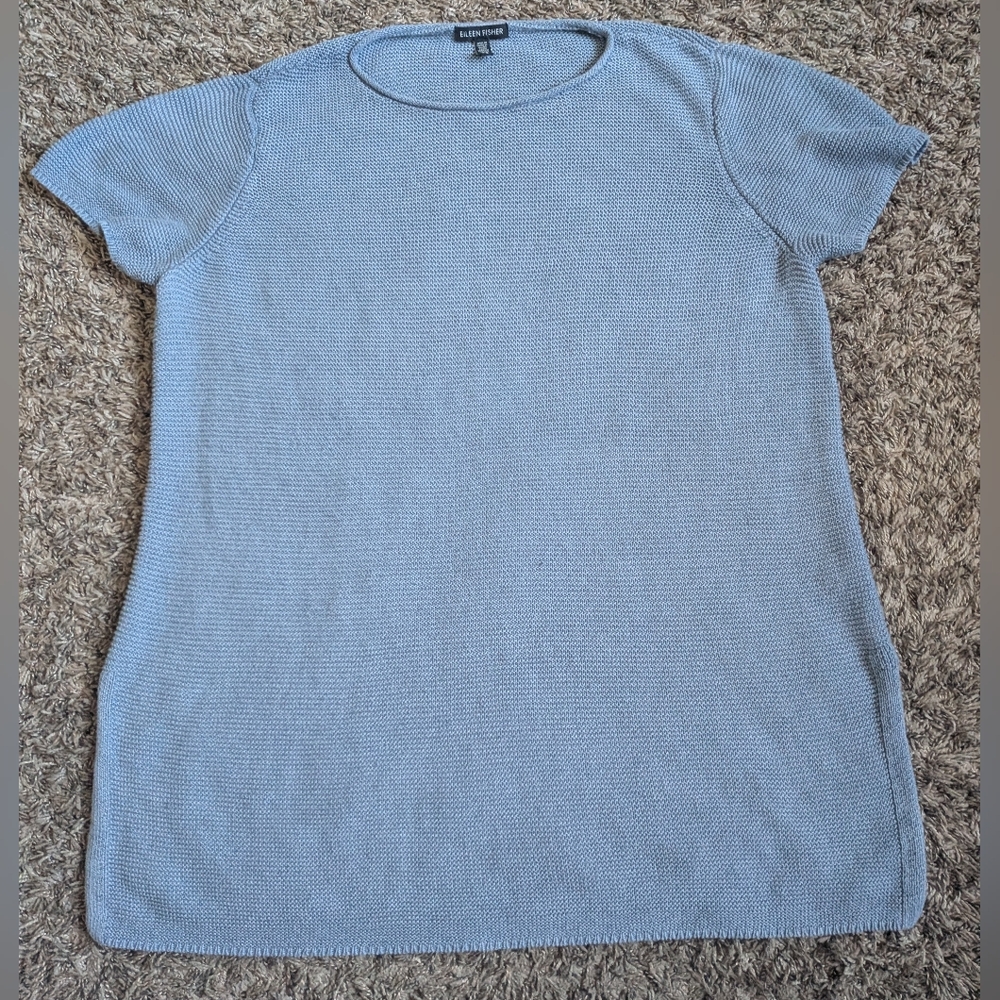 Eileen Fisher Chambray Blue Organic Linen/Cotton Short Sleeve Tunic Women's L